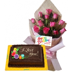 12 Pink roses with birthday cake to philippines