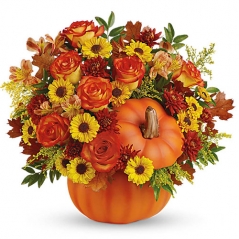 send mixed orange flowers in pumkin vase to philippines