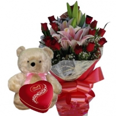 send rose and lilies and bear with chocolate to philippines