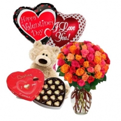 send mixed color roses with balloon bear and chocolate to manila in the Philippines
