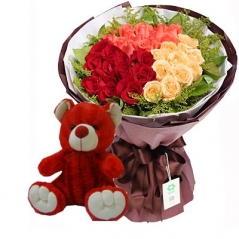 send 24 mixed color roses with small bear to philippines
