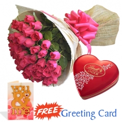 send 24 pink roses with lindt heart shape chocolate to philippines