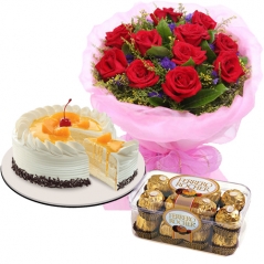 Send 12 pcs of Red Color Roses w/ Cake and Chocolate To Manila