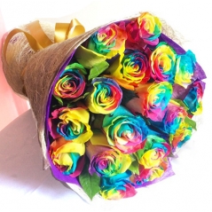 24 pcs Ecuadorian Rainbow Roses in Bouquet