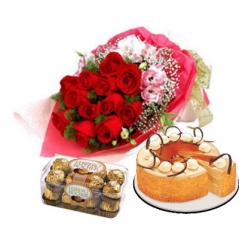 red roses with chocolate and cake to manila in the philippines
