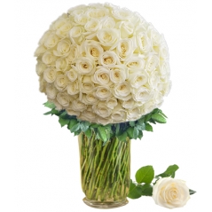 100 White rose in vase