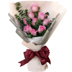 9 Pink Roses in Bouquet