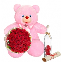 24 Red Roses with Teddy & Message in Bottle To Manila