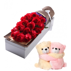 12 Red Roses in Box with Bear Send to Manila Philippines