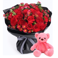 24 Red Roses in Box with Bear Send to Manila Philippines