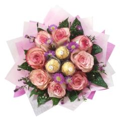 Roses and Ferraro Chocolate in Bouquet