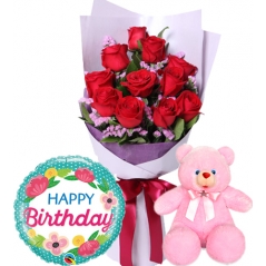 Send Rose with Birth Balloon and teddy Bear To Manila