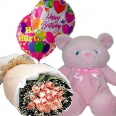 12 Peach Rose with Bear and Balloon Delivery to Manila Philippines