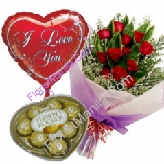 12 Red Roses with Chocolate and Balloon Delivery to Manila Philippines