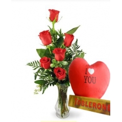 6 red Roses with Toblerone Chocolate & pillow philippines
