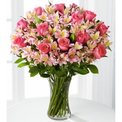 12 Pink Roses & alostromeria in Vase Delivery to Manila Philippines
