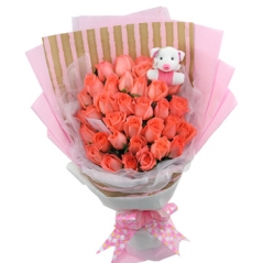24 Peach Roses & bear in Bouquet Delivery to Manila Philippines