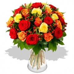 24 Bright Multi Color Roses in Vase Send to Manila Philippines