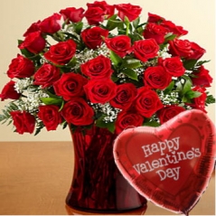 36 Red Rose vase with valentine Balloon philippines