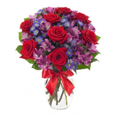 6 red roses, purple alstroemeria and purple Monte Casino Delivery to Manila Philippines