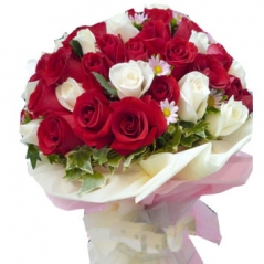 24 Red & white Roses in Bouquet Delivery to Manila Philippines