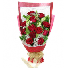 12 Red Roses with Seasonal Flower Bouquet