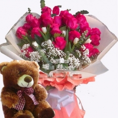 12 Red Rose bouquet with bear Send to Manila Philippines