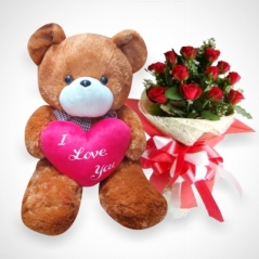 12 Red Rose bouquet with bear Send to Manila Philippines