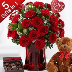 24 Red Rose, Clear Vase,Balloon,Small Bear and Chocolate Box Philippines