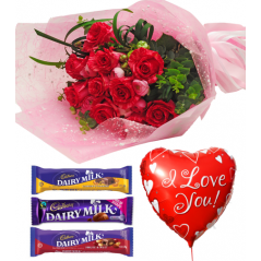 Red Roses,Cadbury with Love U Balloon to Manila Philippines