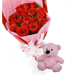 Red Roses with small Bear to Manila Philippines