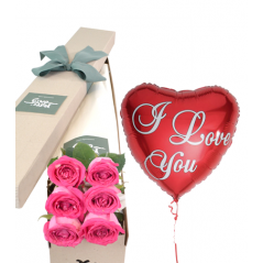 6 Pink Roses Box with I love U Balloon Delivery to Manila Philippines