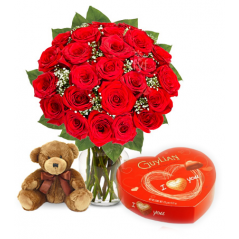 Red Rose vase,Brown Bear with Guylian  to Manila Philippines