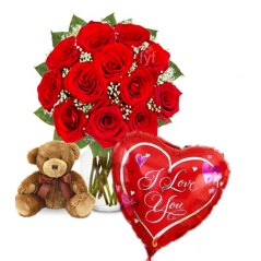Rose vase,Brown bear with Love u Balloon to Manila Philippines