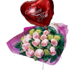 12 Pink Roses with I Love You Balloon Delivery to Manila Philippines