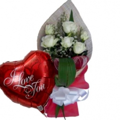 6 White Roses and Balloon Send to Manila Philippines