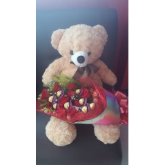 Huge Bear with 12 Red Roses and Ferrero Rocher Bouquet