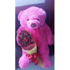 Bear with 12 Red Rose Bouquet