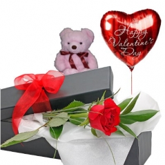 24 Red Roses,Brown Bear with I Love U Balloon