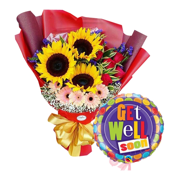 Send sunflower with get well soon balloon to Philippines