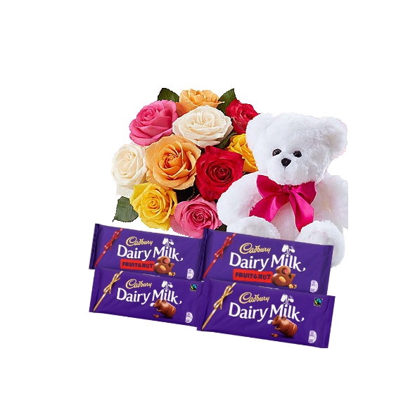 sen 12 mixed color roses with teddy bear and chocolate to philippines