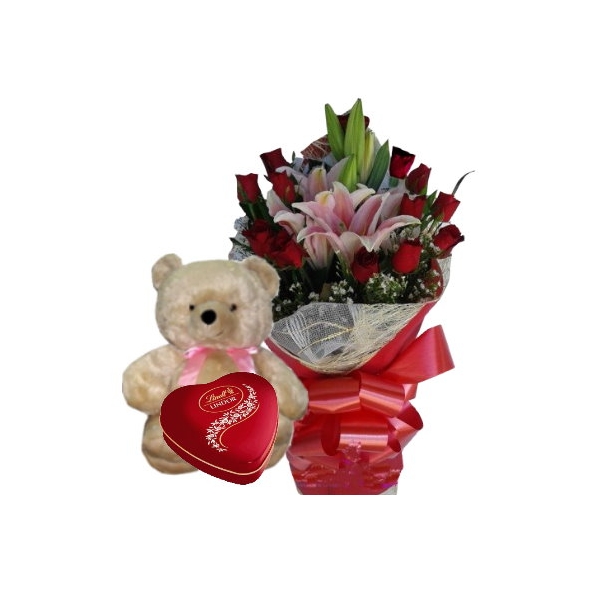 send rose and lilies and bear with chocolate to philippines