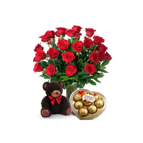 send 12 red roses with brown color bear and chocolate to philippines