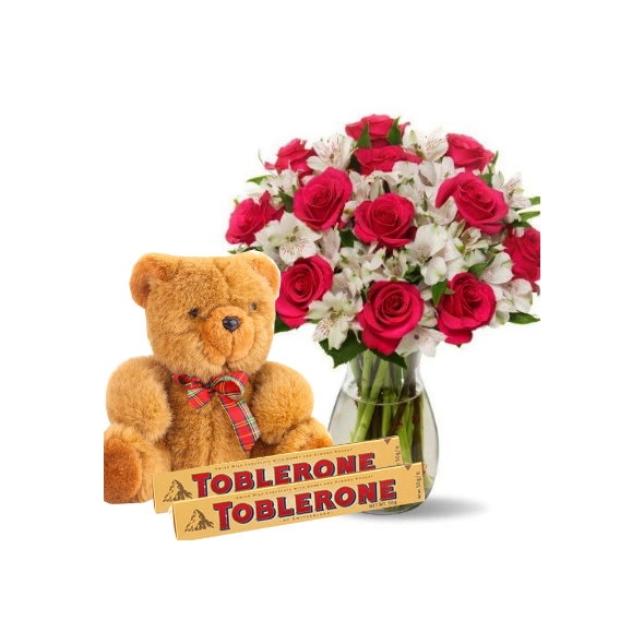 send roses in vase with bear to philippines