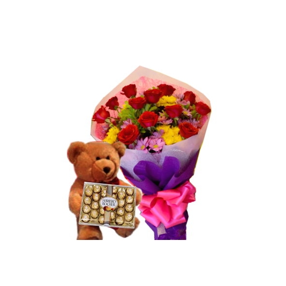 Send 12 red rose with bear and chocolate to philippines