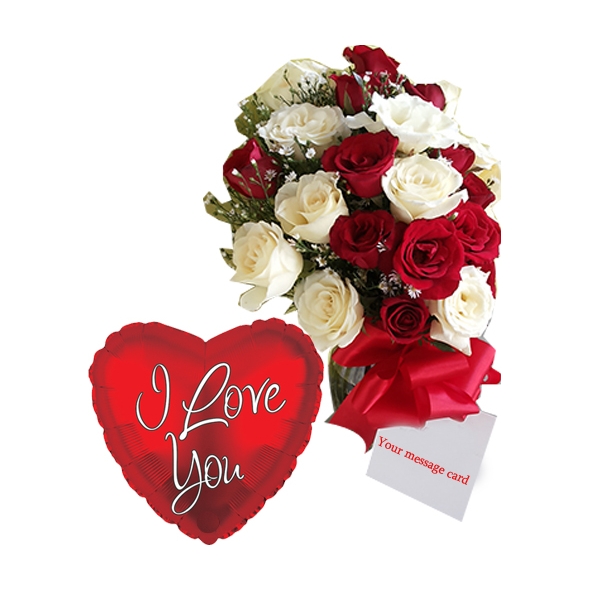 send 12 mixed valentines roses with i love balloon to philippines