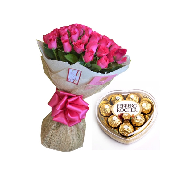 send 24 pink roses with heart shape ferrero chocolate to Philippines