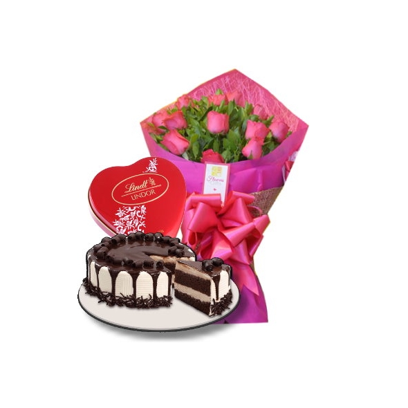 send 12 pink roses with cake and chocolate to philippines