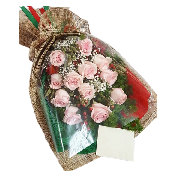 12 Pink Ecuadorian Roses in Bouquet To Manila