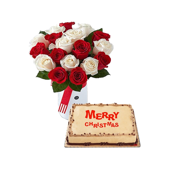 12 Holiday Roses with mocha dedication Cake to manila